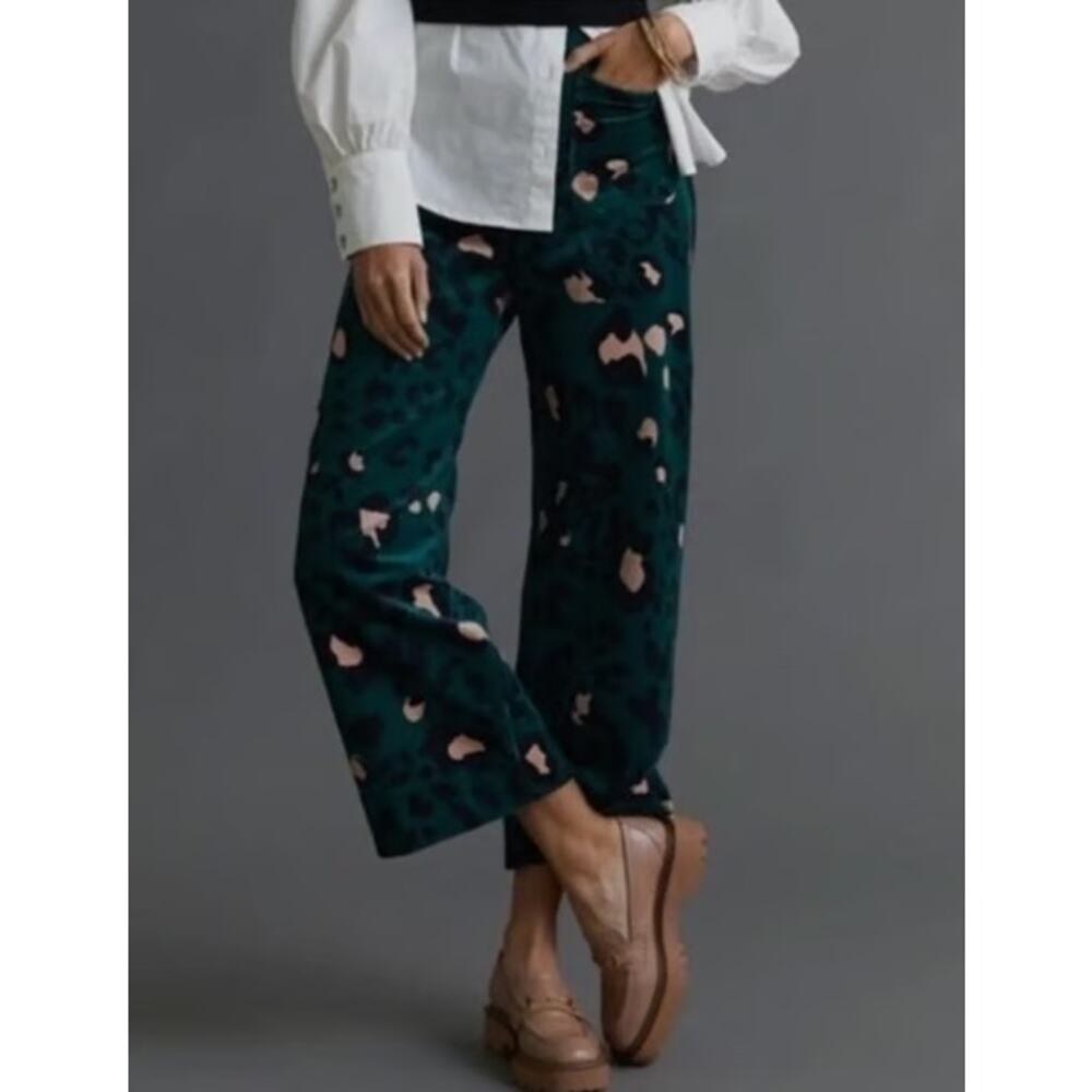 Anthropologie Maeve Colette Cropped Wide-Leg Corduroy Pants animal print sz 27 - Picture 6 of 6